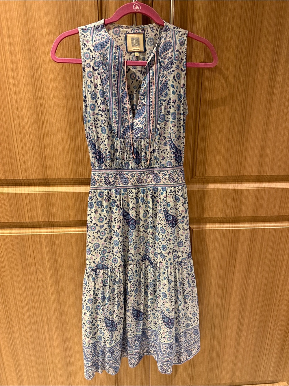 Blue Floral Sleeveless Midi Dress